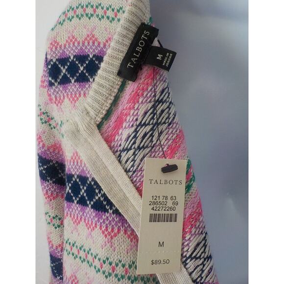 Talbots Knit Cardigan Sweater Women Medium Geometric Stripes Back Full Zip NWT - Picture 7 of 11